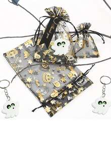 30pcs Halloween Keychain Pendant Gift Pack, Cute Bat & Ghost Keychain Decor, Comes With Organza Bag And Thank You Card, Suitable For Halloween Gifts, Halloween Party Decorations, Halloween Gifts - Multicolor - View 6