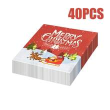 80/40/20 件 13 * 13 英寸一次性圣诞快乐主题餐巾,带有圣诞雪橇上可爱的驯鹿和圣诞老人图案,适合节日聚会、圣诞派对、新年和冬季主题派对、西餐厅、咖啡馆等 - 紅白色 - 查看 14