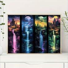 Kits de peinture de diamants Lune avec château cascade pour adultes 5D, kits d'art de diamant en mosaïque pleine perceuse pour débutants, peintures à points de diamant DIY avec artisanat pour décoration de la maison des adultes - Multicolore - Voir 2