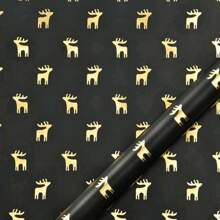 6 件/卷，12 件/卷，圣诞铝箔礼品包装纸，复古黑金色鹿，雪花，圣诞树图案，礼品包装纸，圣诞节