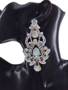 2入組玻璃花嫁婚禮吊墜耳環，女士少女禮物銀色