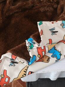 男童秋冬舒适涤纶面料保暖内衬恐龙印花连帽开衫夹克，趣味时尚印花，适合秋冬季，柔软舒适，适合外套、上学、聚会