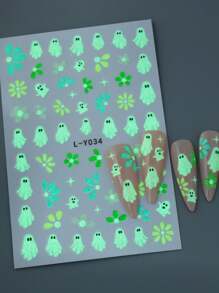 2pcs Halloween Luminous Nail Art Stickers Cartoon Ghost Star Flower Petal Halloween Nails Decals Holiday DIY Nail Supplies Charms Decorations Glow In The Dark