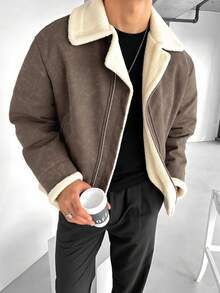 معطف مبطن بالفليس مصبوغ بطريقة التعتيق للرجال، خريف وشتاء