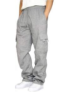 Men's Casual Cargo Sweatpants With Drawstring For Hiking - Grey - View 1
