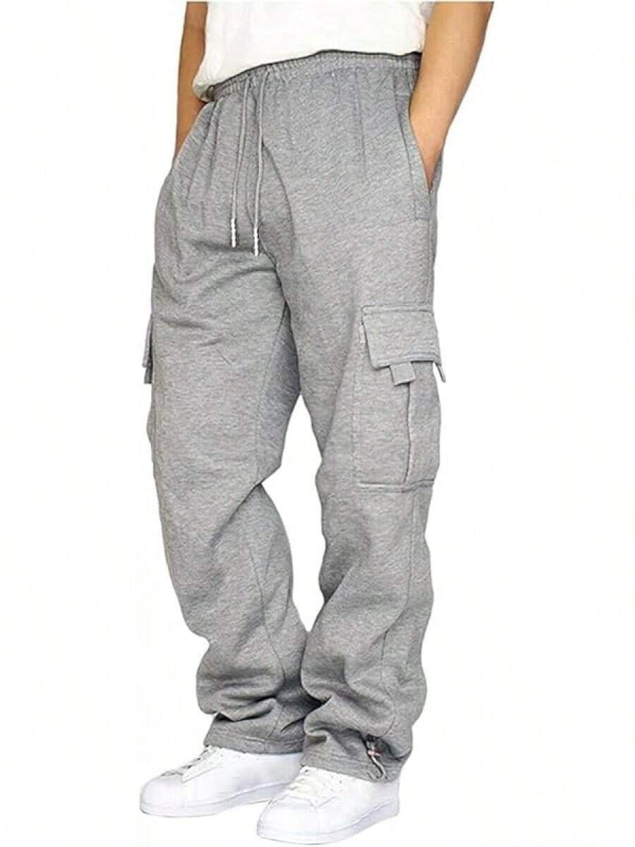 Men's Casual Cargo Sweatpants With Drawstring For Hiking - Grey - View 1