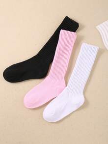 3双粉色儿童毛圈袜女童袜不到膝盖，适合秋冬季，适合日常穿着和媒体使用 - 彩色 - 查看 5