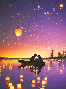 1 Stück Vollbohrdiamant-Malerei Landschaft, runde Diamantkunst, gerahmtes Bild für Heimdekoration