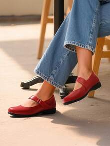 Women's Flats Arch Support Comfortable Casual Ballet Mary Business Office For Women Dressy And Work Ankle Strap Dress Flats Shoes - 紅色 - 查看 3