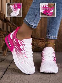 2025新款女百搭休闲透气运动鞋气垫轻便时尚运动休闲鞋跑步鞋渐变运动鞋 - 玫紅色 - 查看 3