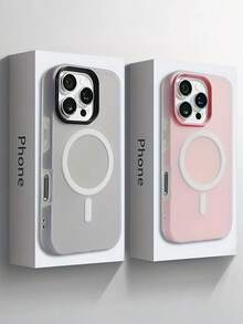 Fashion 2 IN 1 Matte Magnetic Candy Color Case Compatible With IPhone 16 15 14 13 11 12 Pro Max Plus For Magnetic Wireless Charge Cover Waterproof Shockproof Anti-Fall Scratch Resistant - Pink - View 1