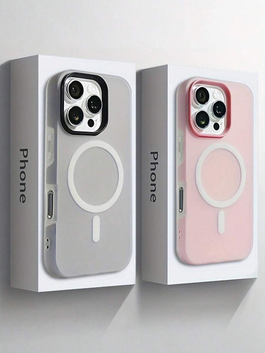 Fashion 2 IN 1 Matte Magnetic Candy Color Case Compatible With IPhone 16 15 14 13 11 12 Pro Max Plus For Magnetic Wireless Charge Cover Waterproof Shockproof Anti-Fall Scratch Resistant - Pink - View 1