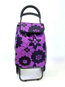 Shopping Trolley With Insulated Pocket Easy To Climb Stairs, Waterproof, Wear-Resistant, High Quality, With Soft Wheels, Made Of Premium Oxford Fabric, Available In Several Colors, 99 X 24 X 32cm, HEIGHT 99cm MAX WEIGHT SUPPORT 50KG - Black Big Flower - View 2