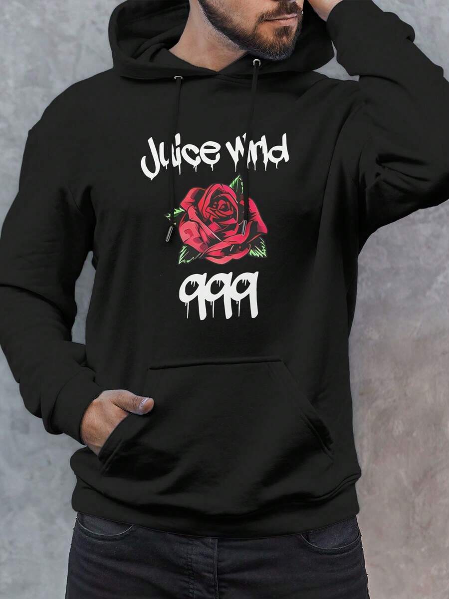 Juice 999 Print Hoodie, Comfortable For Errands, Lounging, Outdoor Fun. Ideal For Casual Days, Quick Trips, Or Relaxing At Home, With A Lively Print That Adds A Nice Touch To Your Look. - màu đen - Xem 1
