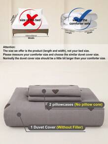 3pcs Heart Pattern Bedding Set (1 Duvet Cover And 2 Pillow Shams), Soft & Skin-Friendly, Suitable For Home Decor, Valentine's Day Gift, All Seasons