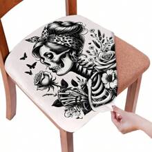 1/4/6/40pcs Halloween Themed A Skeleton Holding A Rose Printed Removable Full-Cover Stretchable Milk Fiber Fabric Chair Covers ,Restaurant Chair Covers - Square Chair Cushion Covers For Restaurant Kitchen Dining Hotel Seat Covers Removable Soft Cushion Chair Covers