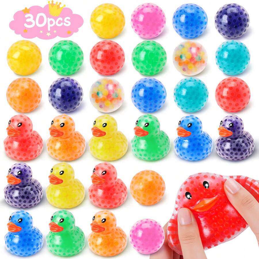 Efisday 30 PCS Stress Ball For Kids, Cute Duck Stress Ball Multicolor Squeeze Balls Stress Relief Fidget Toys Ease Anxiety Sensory Stress Balls School Goody Bag Stuffers Party Favor Gifts Toy Boys Girls