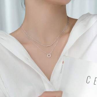 2-Layer Geometric Minimalist Necklace, Suitable For Daily Wear, Parties And Events