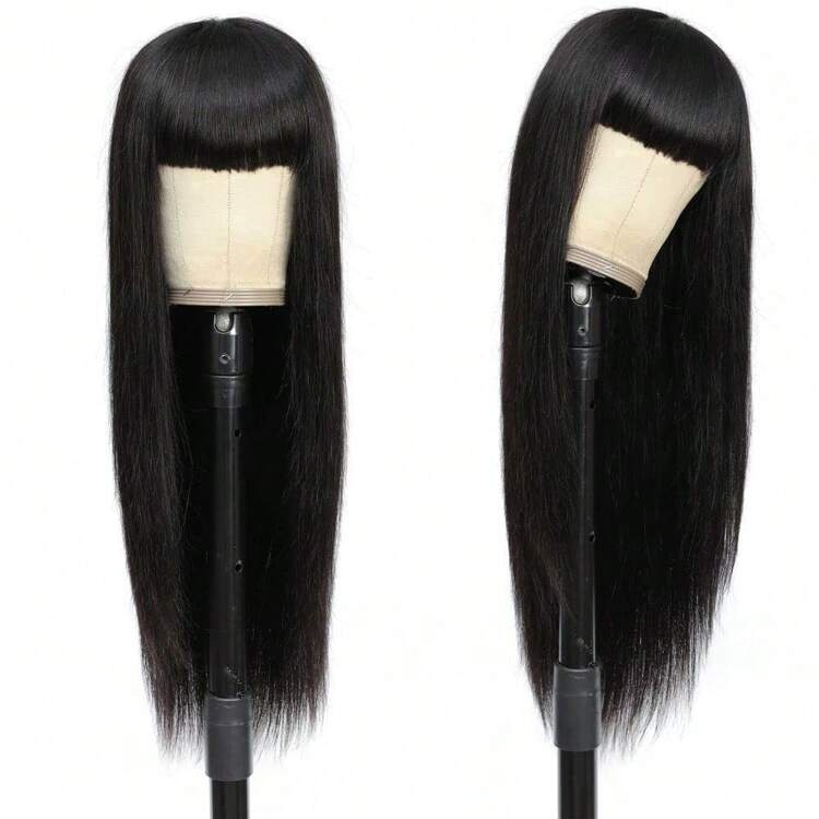 200 Density 34inch Wigs Human Hair Long Straight Wig With Bangs Peruvian Hair Wigs Glueless Machine Made Wig Silky Straight Human Hair Bang Wigs Machine Made For Women, Versatile Style For All Ethnicities - Natural Color - View 9