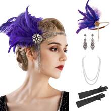 20 世纪 20 年代婚礼/派对头饰套装，包括头带、仿珍珠项链、手套、复古锌合金配饰，适合万圣节舞会