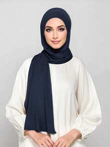 1件装速戴针织头巾，采用柔软透气、不易起球的面料制成。系带式头巾。适合穆斯林全年日常佩戴。 - 藏蓝色 - 查看 3