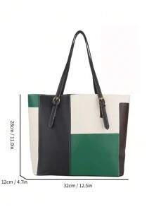 时尚大容量多口袋单肩托特包，休闲女士大手提包 32*12*28 厘米，可容纳笔记本电脑，简约时尚，适合日常和假日使用 - 綠色 - 查看 4
