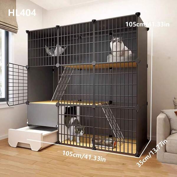 Kattenbakbehuizing, alles-in-één kattenbak, kattenhuis, kattenvilla voor binnen, kattennest met vrije ruimte