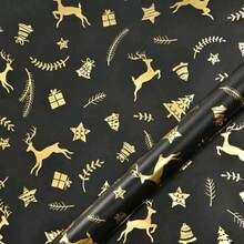 6 件/卷，12 件/卷，圣诞铝箔礼品包装纸，复古黑金色鹿，雪花，圣诞树图案，礼品包装纸，圣诞节