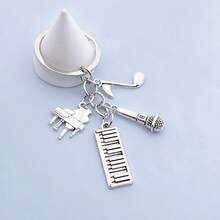 1 chiếc móc khóa unisex dành cho người yêu nhạc, hình đàn guitar, nốt nhạc, kèn trumpet, piano, micro, nhạc cụ, phụ kiện DIY, quà tặng lễ hội âm nhạc, móc khóa túi xách, phụ kiện móc khóa ví, móc chìa khóa phong cách Y2K Gothic - Bạc - Xem 8