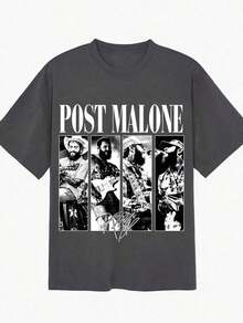 Posty Malone Tour Vintage Rap Country Concert Printed TShirt,Women Oversized Y2K Western Cowgirl Bootleg Cotton Crew Neck Summer Festival Vacation Top - 木炭 - 查看 1