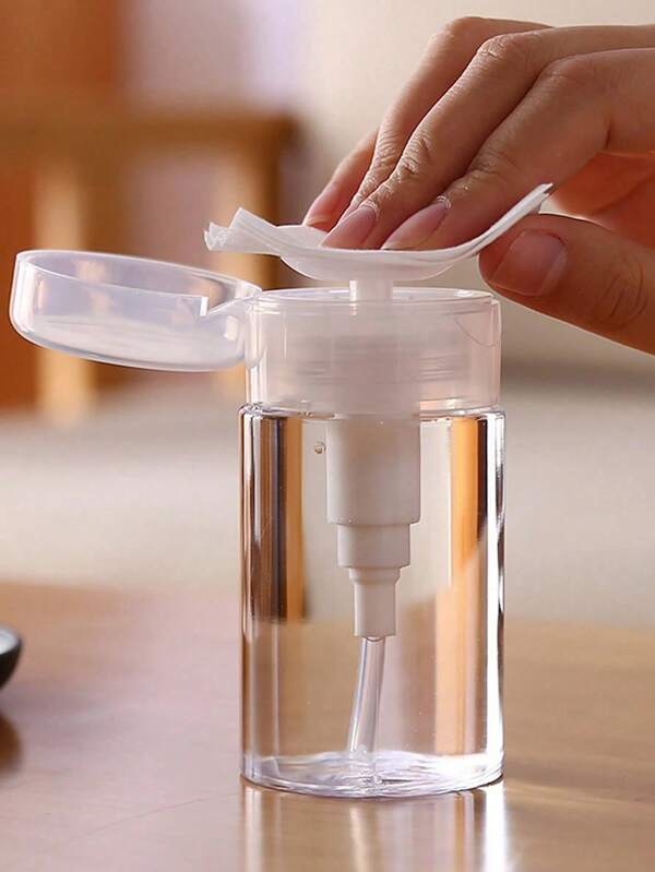 1pc Nail Art Pump Dispenser Bottle, Makeup Tool Makeup Remover Toner Bottle Holiday Travel Portable Dispenser Bottle, Alcohol Nail Polish Remover Cleaning Liquid Storage Container, Large Capacity Make-Up Remover Empty Bottle Makeup Accessories, Clear Press Bottle, Reusable, Push Down Pump Dispenser,