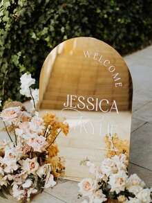 1pc 55 * 40 Cm Blank Acrylic Mirror Gold/Silver Wedding Sign, Bridal Shower Sign, Wedding Ceremony And Reception Sign, DIY Newlywed Couple Name, Wedding Date And Blessing Gift, Birthday, Graduation, Summer Beach, Back To School, Room Decor