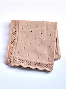 1pc Baby Cotton Hollow Knit Blanket, Comfortable & Delicate Lace Trim, For Daily Use - White - View 7