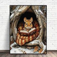 Kit de pintura diamante faça você mesmo JOZYSH, 30x40 cm/11,8x15,7 pol. ou 40x50 cm/15,7x19,6 pol., design fofo de esquilo lendo, adequado para sala de estar, quarto ou decoração sazonal para casa como presente, bordado de diamante sem moldura, design de esquilo caprichoso, artesanato de esquilo