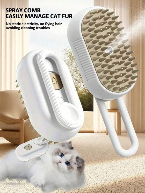 1 pièce Peigne vapeur et de massage pour animaux de compagnie, nettoyeur de poils flottants pour chats et chiens, peigne vapeur sans bain pour animaux de compagnie, peigne de massage à vapeur sans rinçage, brosse à un clic, chargement USB, pour chats et chiens, outils de soins quotidiens, outils de toilettage portables