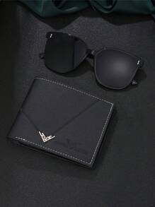 Set de 3 piezas de reloj de negocios de lujo, billetera y gafas de sol de estilo minimalista y casual para hombres, adecuado para uso diario, diseñado para hombres, esencial para el atuendo diario de los hombres, regalo ideal para él en ocasiones como regreso a la escuela, Halloween, Acción de Gracias, Aniversario