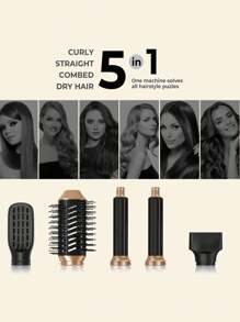 Set di accessori per acconciatura 5 in 1 pieghevole, asciugacapelli con spazzola, soffiatore ad aria calda ad alta velocità con ioni negativi, con testine intercambiabili per asciugare velocemente, arricciare, volumizzare e stirare i capelli
