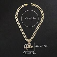 Hip Hop Zinc Alloy Crown QUEEN Letter Full Diamond Pendant Elegant Personality Necklace Jewelry
