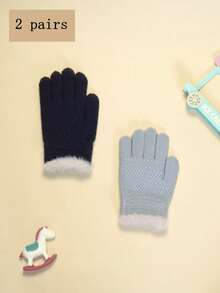1 Par / 2 Pares de Guantes de Invierno Acolchados para Niños, Guantes de Punto Cálidos y a Prueba de Frío de Dedo Completo para Niños y Niños, Adecuados para Exteriores y Esquí, Apropiados para Niños de 3 a 12 Años - Peluche de color sólido - Ver 7