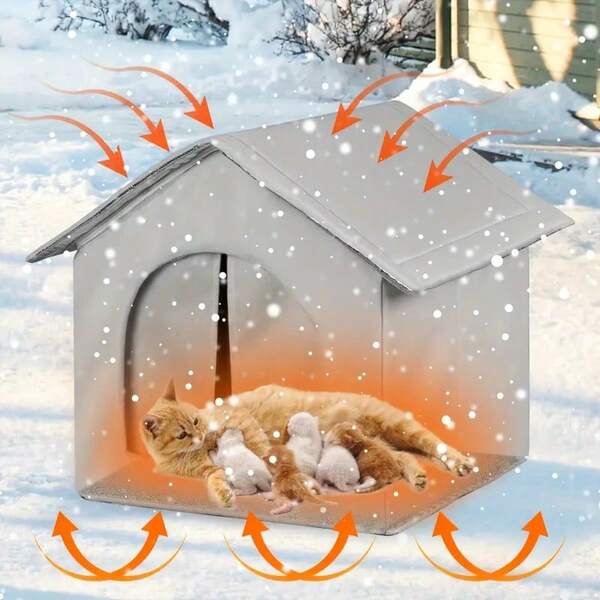 Cama para gatos e cachorros, com camada de espuma isolante, fácil montagem, abrigo de tecido Oxford, adequada para gatos de rua, coelhos e outros animais de estimação, espaçosa e durável, proteção para todas as estações