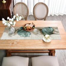 1 pieza Elegante Tapete de Mesa con Estampado Texturizado de Hoja de Ginkgo. Tapete de Mesa Estampado. Decoración del Hogar, Decoración Navideña, Regalo, Mantel Rectangular, Decoración de Mesa de Comedor, Decoración de Superficie, Tapete de Mesa de Gran Tamaño, Repisa de Chimenea, Decoración de Marco de Puerta y Ventana, Material Tipo Lino. Adecuado para Reuniones en el Hogar, Interior, Exterior, Entrada, Mesa de Café, Sala de Estar, Cocina Comedor. Lavable a Máquina. - Verde - Ver 5