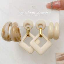 3 Pairs Fashion Women Earrings Set, Casual Exaggerated Big C Minimalist Stud And Dangle Earrings, Wedding Party Jewelry