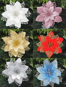 20/10/1pc Poinsettia Christmas Floral With Clips, Christmas Decorations, Shiny Poinsettia, Christmas Tree Flower Decor, DIY Christmas Wreath, Home Holiday Party - Gold - View 6