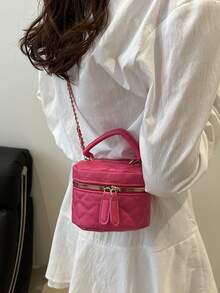 Túi mini nhẹ, túi dây xích, túi chần bông, túi xách tay, túi xô, phù hợp cho nữ sinh, sinh viên và phụ nữ công sở, tuyệt vời cho văn phòng, trường đại học, công việc, đi làm, hoạt động ngoài trời, du lịch và dã ngoại. - Màu Hồng Tươi - Xem 4
