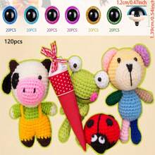 120/180pcs Sparkling Sequin Doll Eyes And Nose Set, Colorful 3D Embroidered Plastic Eyes With Washers, For Amigurumi Plush Toys, Dolls, Puppets, Bears DIY Crafts (Assorted Colors)