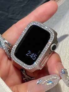 2pcs Shiny Crystal Rhinestone Protective Case, Hollow-Out Hard PC Shell Compatible With Apple Watch 38/40/41/42/44/45/46/49mm, Suitable For Apple Watch Series Ultra/SE/11/10/9/8/7/6/5/4/3/2/1, Silver + Starry - Hollow Silver + Starlight Color - View 4