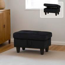 Plush Black Flannel 3-Piece Sofa Set With Storage Ottoman | [2 Options]2 Purchase Options: Complete Set With 2 Pillows Or Ottoman Only, Premium Sectional Couch With Solid Wood Frame, Easy Assembly - 黑色 - 查看 4