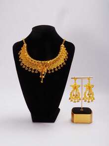 3pcs/Set 24K Gold Dubai Style Jewelry Set, Women Necklace And Earrings, Gold Alternative, Gold Jewelry Set, Saudi Arabia Fashion Accessories