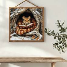 Kit de pintura diamante faça você mesmo JOZYSH, 30x40 cm/11,8x15,7 pol. ou 40x50 cm/15,7x19,6 pol., design fofo de esquilo lendo, adequado para sala de estar, quarto ou decoração sazonal para casa como presente, bordado de diamante sem moldura, design de esquilo caprichoso, artesanato de esquilo