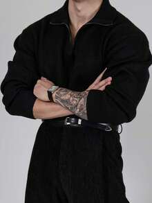 男士休闲纯色灯芯绒高密度面料套头卫衣，拉链领，罗纹质地，适合所有季节，秋冬季穿着